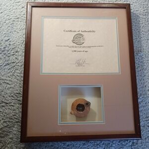 Americana Collectibles Holy Land Oil Lamp w/ COA Framed Display Antique Biblical